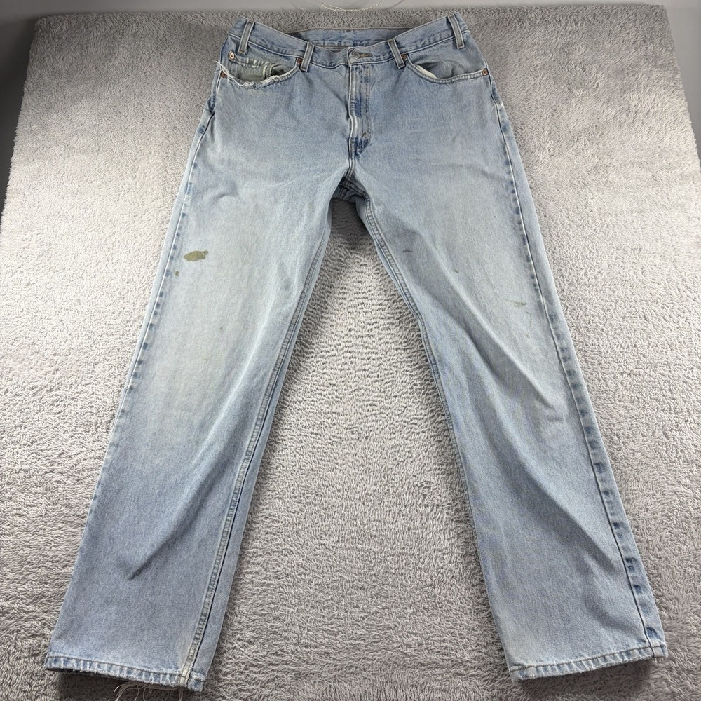 Vintage Levi 505 Jeans Mens 38x34 (Fits 34x32) Light Wash Fading Staining